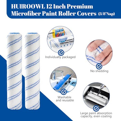 12 Inch Microfiber Paint Roller Covers, 3/8" Nap, 4 Pack - size: 12 Inch Paint Roller Kit, 4 Pack