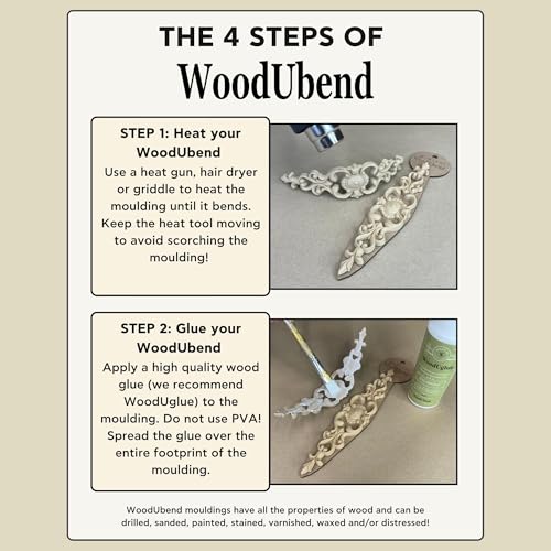 WoodUbend WUB2103 Pack of 2 Drops - Wood Appliques - Heat Bendable & Flexible Onlays 34.5x8.8cm - DIY Craft, Furniture & Home Decor - Easy to Apply & Paint - Versatile, Reusable & Durable Decals - size: WUB2103