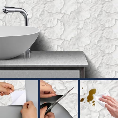 HOMETITUTE White Floral Peel and Stick Wallpaper 118.1x17.7 Inch Vinyl - color: White Embossed Floral