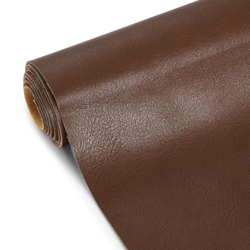 Faux Leather Fabric, Marine Vinyl Fabric, 1.05mm Thick Vinyl Upholstery Soft Durable Synthetic Material PU Leather by The Yard for Sofa Chairs Bags DIY Crafts Sewings, 55"x36" Brown - color: Brown, size: Pre-cut 1 Yard (54" x 36")