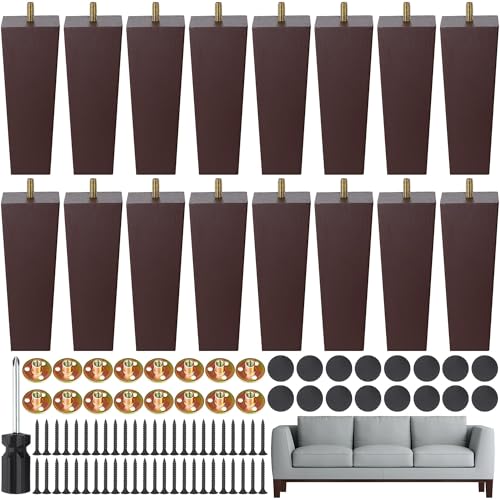TURSTIN 16 PCS 8 Inch Wood Furniture Legs, Couch Legs Replacement, Brown - color: Brown, size: 8 Inch