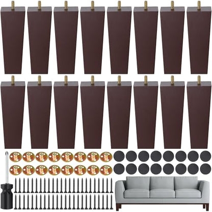 TURSTIN 16 PCS 8 Inch Wood Furniture Legs, Couch Legs Replacement, Brown - color: Brown, size: 8 Inch