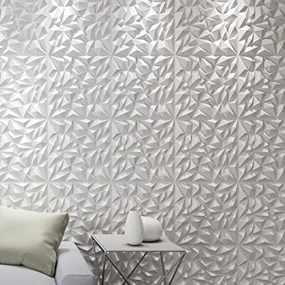Art3d Textures 3D Wall Panels White Diamond Design for Interior Wall Decor Pack of 12 Tiles 32 Sq Ft (PVC)