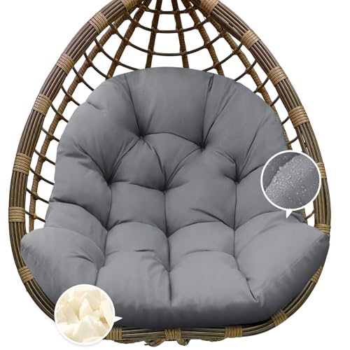 Egg Chair Cushion Replacement, Waterproof Outdoor Hanging Egg Swing Chair Cushions Pads, U-Shaped Thickened Cushions for Hanging Eggs Chair with Ties, 47x33x7 Inches (Grey) - color: Grey