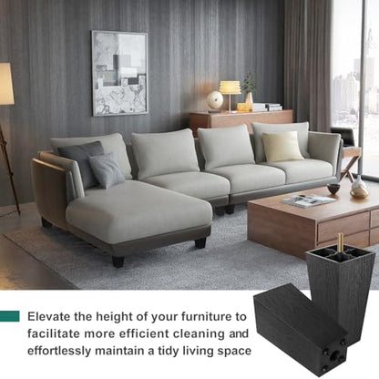 4pcs Plastic Square Legs 6" with T-Nuts, M8-1.25 Thread Bolt - size: 6 Inch, M8-1.25 Metric Thread Bolts