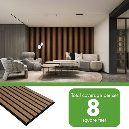 Art3d 12" x 24" Acoustic Wood Slat Wall Panel, 4pcs, 8 sq.ft, Deep Walnut - color: Deep Walnut, size: 12" x 24"