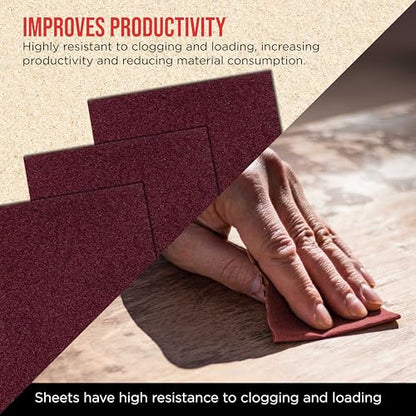ProductionShop Premium Red 100 Grit 1/4 Sheet Size Red Sanding Sheets, Box of 30 - Hook & Loop Backing Sandpaper, Coarse-Cut Abrasive - Fits Palm Sanders, Hand Sanding Blocks - Woodworking, Auto Paint - style: 100 Grit