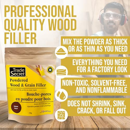 Powdered Wood Filler Putty, Walnut, Paintable Sandable, Tintable, 150 g - color: Walnut
