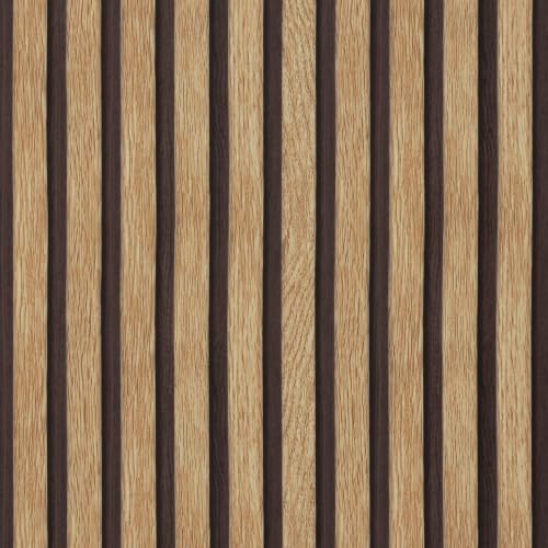 Abyssaly Brown Wood Slat Wall Panel Peel and Stick Wallpaper - color: Yellowish Brown, size: 17.7" x 393.7"