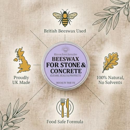 Rhoose Point Remedies Beeswax Polish for Stone & Concrete 3.5 Fl Oz – Cleans, Seals & Protects Natural & Man-Made Surfaces inc. Marble, Quartz, Granite, Slate, Ceramic