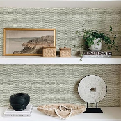JiffDiff Grasscloth Wallpaper Peel and Stick Cream Grassweave Stick on Wallpaper Textured Self Adhesive Wall Paper Contact Paper 787" x 17.3" - color: withered, size: 17.3" x 787"