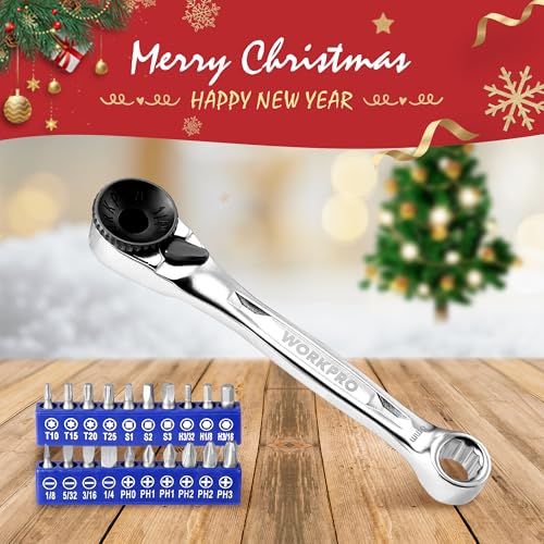 WORKPRO 1/4" Mini Ratchet Wrench Set with Screwdriver Bit Set, 72-Tooth