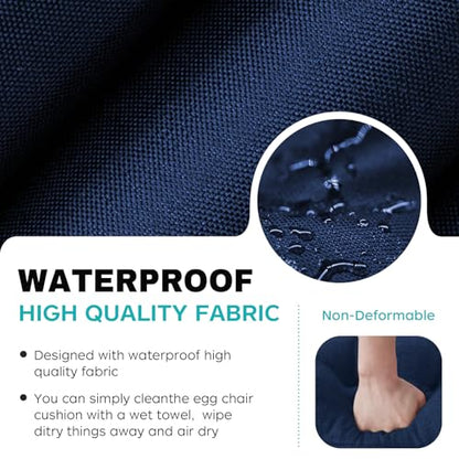 Egg Chair Cushion Replacement, Waterproof Thicken Hanging Egg Swing Chair Cushion for Outdoor Furniture, Wicker Rattan Hammock Basket Cushion with Headrest Pillow 47x31.5x4.7 inch(Blue) - color: Blue