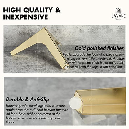La Vane 5 Inch Diamond Triangle Metal Furniture Legs 4PCS- Heavy Duty Iron - color: Gold, size: 5" / 13cm