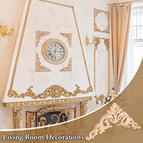 Remerry 80 Pcs Wood Applique Onlays and Wood Corner Decorative Furniture Appliques DIY Unpainted Wooden Carved Corner Decal for Home Furniture Wall Decor, 3.94 x 3.94 Inch