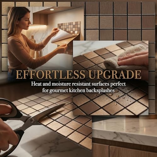 10pcs Waterproof Mosaic Wall Stickers, Coppery - color: Coppery
