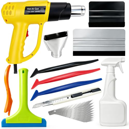 Vehicle Wrap Kit Heat Gun for Vinyl Wrap Window Film Decal, Car Paint Protection Film Kit Tinting Tools with Film Knife, Plastic Squeegee, 500ml Empty Spray Bottle - color: with heat gun