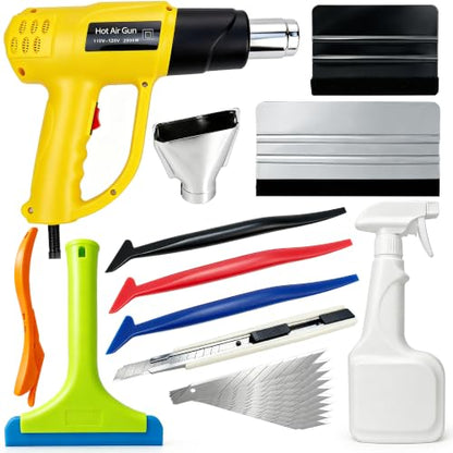 Vehicle Wrap Kit Heat Gun for Vinyl Wrap Window Film Decal, Car Paint Protection Film Kit Tinting Tools with Film Knife, Plastic Squeegee, 500ml Empty Spray Bottle - color: with heat gun