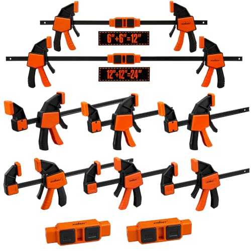 HORUSDY 8-Pack Bar Clamps for Woodworking, 12" and 6" Bar Clamps with 2-Piece Clamp Connectors, Quick-Release Wood Clamps with 150 LBS Load Limit, Trigger Clamp Set - color: 8pcs 150lbs 6"&12" With Connector Orange