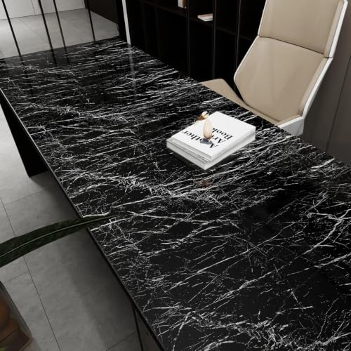 Black Glossy Marble Contact Paper 15.7"X472.4" Peel and Stick Wallpaper - color: Black, size: 15.7" x 236"