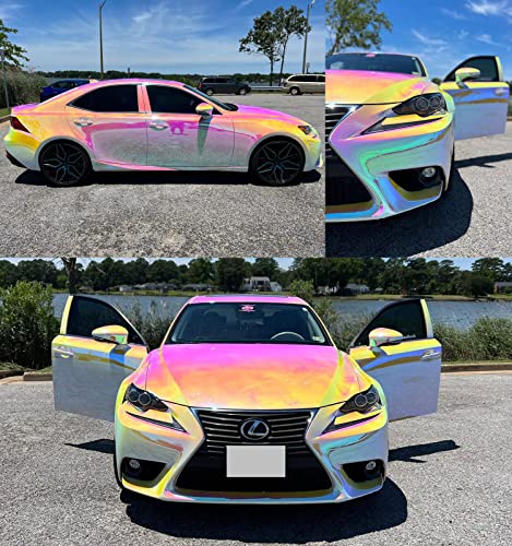 Holographic Rainbow Chrome Car Adhesive Vinyl Wrap Gloss Decal Sticker Film Sheet Air Bubble Free DIY Vinyl - color: Pink, size: 1.64ft x 4.5ft