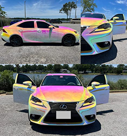 Holographic Rainbow Chrome Car Adhesive Vinyl Wrap Gloss Decal Sticker Film Sheet Air Bubble Free DIY Vinyl - color: Pink, size: 1.64ft x 4.5ft