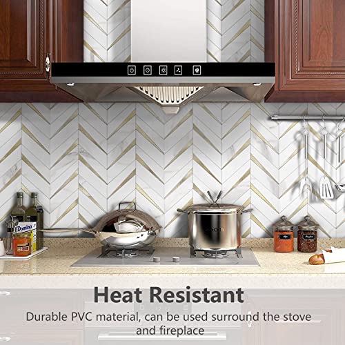STICKGOO Herringbone Tile Peel and Stick Backsplash for Kitchen&Bathroom - color: White Marble Mixed Gold