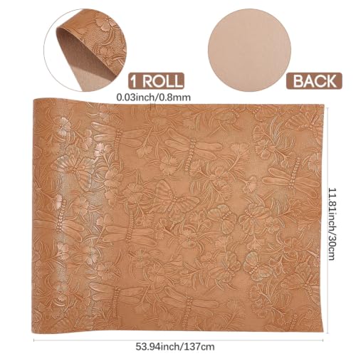 54 x 12 Inch Butterfly Embossed PU Leather Roll Fabric Flower Floral Textured Faux Leather Sheets Synthetic Earrings Purses Making Leatherette for Keychains Wallet Sewing DIY Projects - color: Peru