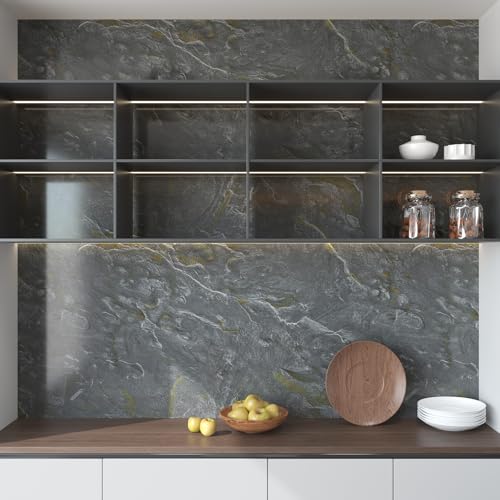 Gray Gold Marble Contact Paper Peel and Stick Countertops Kitchen Vinyl Wrap Wallpaper 591"x32"Wide Granite Light Brown Textured Waterproof adhesive wall paper for Restroom Counter top Wall Backsplash - color: Grey gold, size: 32" x 591"