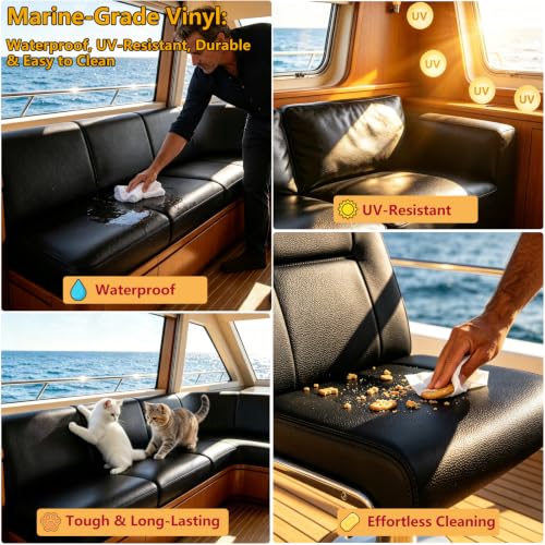 CDY Marine Vinyl Upholstery Fabric: 54"x72" Soft Grain Faux Leather Durable - color: Black, size: 2Yard（54"x72"）