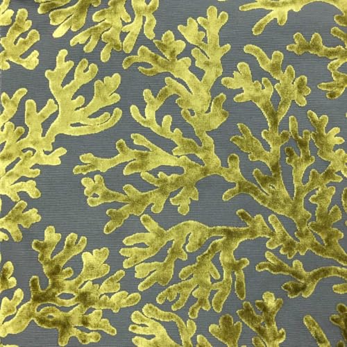 TOP FABRIC, St. Tropez - Scuba, Coral Pattern Burnout Velvet Upholstery Fabric by The Yard Palm - color: Palm