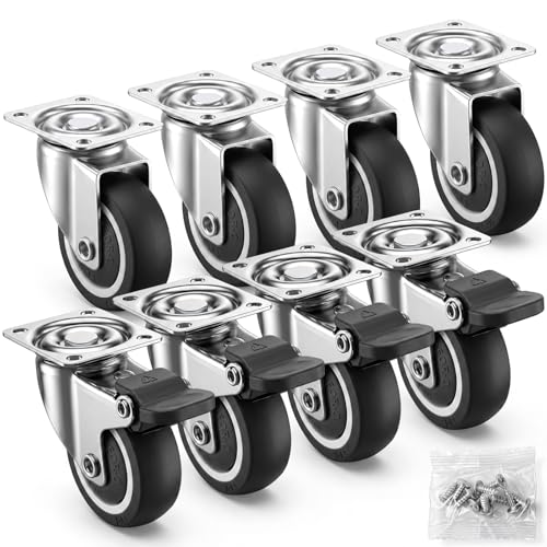Hotop 8 Pcs 1" Low Profile Casters Wheels 200 lb Total Capacity - size: 1 Inch