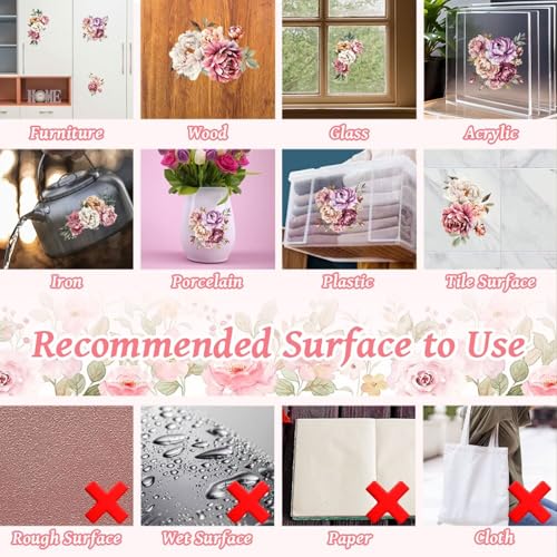 Peacoblue Floral Paris Tower Rub On Transfers for Furniture 6"x12" - style: Retro Floral Shading Paris Tower