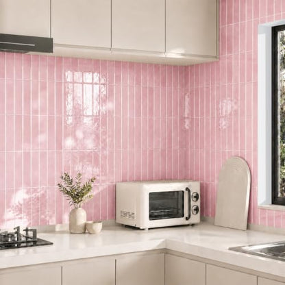 Backsplash Tile Peel and Stick, 11.42'' x 9'', Pink - color: Pink