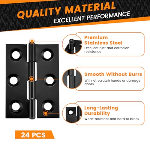 24 Pcs Small Door Hinges, 2 Inch Stainless Steel Mini Folding Butt Hinges - size: 2 Inch, 24Pcs