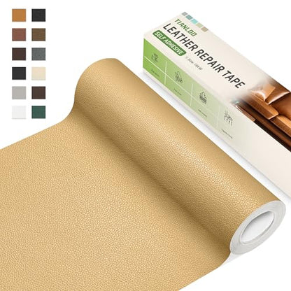 TIANLDD Leather Repair Tape,16 x 80 Inches Self Adhesive Leather Repair Patch，Leather Repair Kit for Furniture，Couches,Car Seats,Cabinets,Handbags(Khaki-Litchi Grain) - color: Khaki-Litchi Grain, size: 16" x 80"