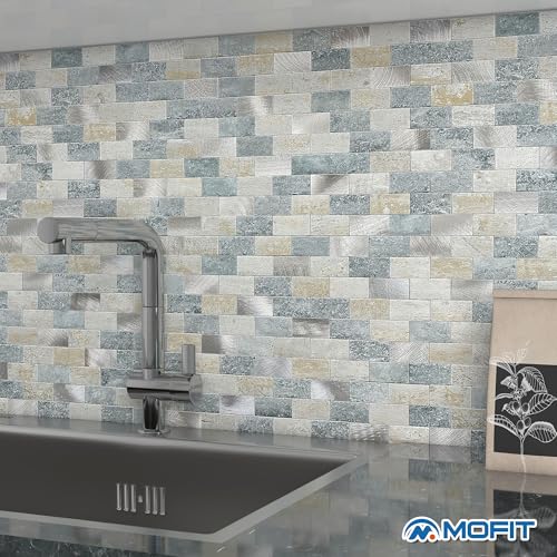 Peel and Stick Backsplash Stone Tiles Blue Gray 5pcs - color: Blue Green Gray, size: 5sheets