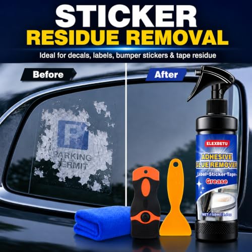 Adhesive Remover for Cars, Gentle Sticker and Decal Residue Remover Spray for Car Paint, Glass, Metal and Plastic, Helps Remove Tape, Label, Emblem and Trim Adhesive, 150ml/5 fl oz - color: 5 Fl Oz(Pack of 1)