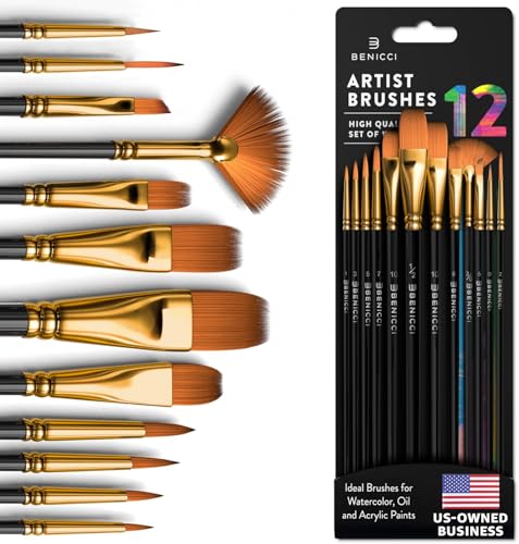 Professional Artist Paint Brush Set of 12 - Acrylic Painting Brushes Kit