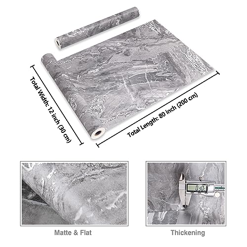 CRE8TIVE Matte Silver Grey Marble Contact Paper Peel and Stick Countertops Waterproof Slate Marble Wallpaper Removable Self Adhesive Marble Wall Paper for Bathroom Kitchen Counter Top Covers 12"x80" - color: Matte Silver Grey, size: 12" x 80"