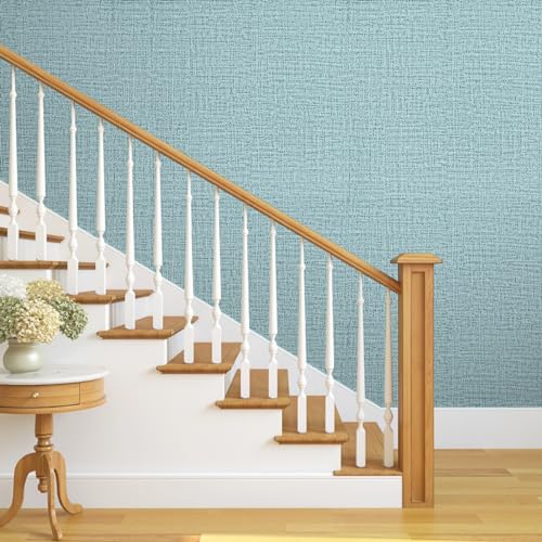 Teal Wallpaper Grasscloth Peel and Stick Wallpaper 17.7in x 393in - color: Teal, size: 17.7" x 393.7"