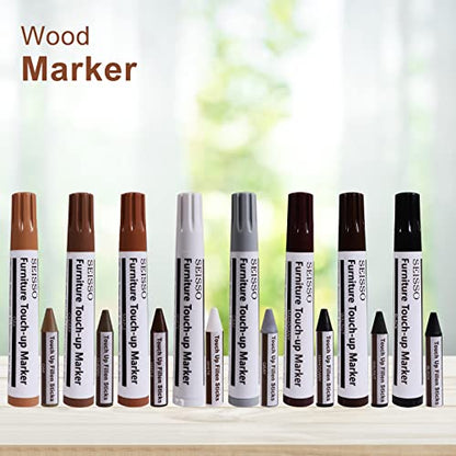 SEISSO 17 Piece Furniture Touch Up Markers Kit with Wax Sticks Sharpener - color: 8 + 8 Colors