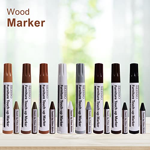 SEISSO 17 Piece Furniture Touch Up Markers Kit with Wax Sticks Sharpener - color: 8 + 8 Colors