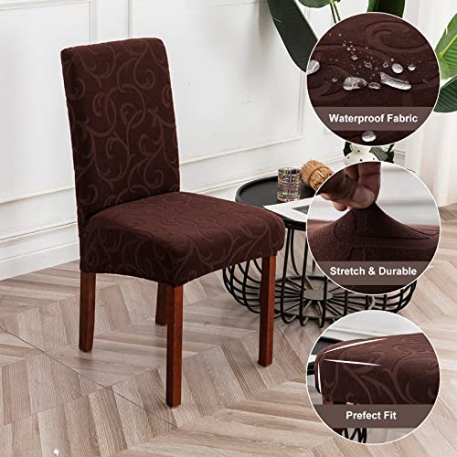 Waterproof Dining Room Chair Covers, Stretch Parsons Chair Slipcovers - color: Flower Pattern-chocolate, size: Regular-6 Pack
