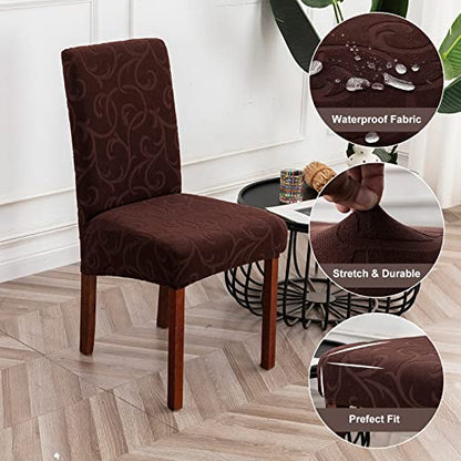 Waterproof Dining Room Chair Covers, Stretch Parsons Chair Slipcovers - color: Flower Pattern-chocolate, size: Regular-6 Pack