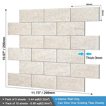BeNice Marble Peel Stick Backsplash Tile Kitchen Rustic Beige 10pcs - color: Rustic Beige, size: 10sheets