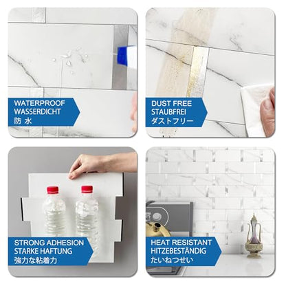 Subway Backsplash Peel and Stick Backsplash Tile White Silver 5pcs - color: White Silver, size: 5sheets