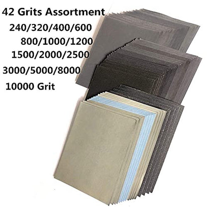 Ultra Fine 42 Pcs Wet Dry Sandpaper,240 to 10000 Grit Assortment 4.5-5.5 in - size: 42PCS