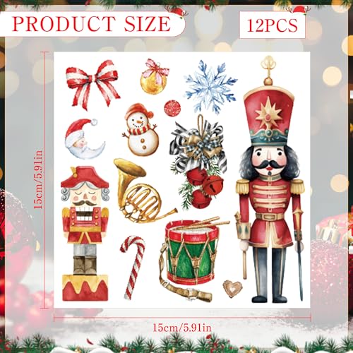 12 Pcs Christmas Rub-On Transfers for Furniture & Crafts, 6 x 6 Inch - style: Nutcracker