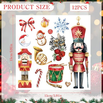 12 Pcs Christmas Rub-On Transfers for Furniture & Crafts, 6 x 6 Inch - style: Nutcracker